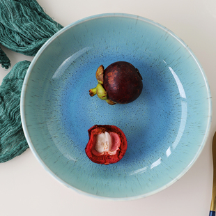 8.5英寸陶瓷圆盘蓝色餐盘家用菜盘装 汤汁深盘汤盘沙拉盘西餐餐具