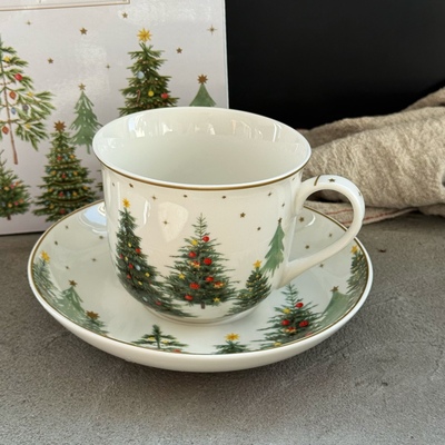 新款圣诞早餐杯大容量400ml陶瓷餐咖啡杯碟小资情调奶茶杯蛋糕碟