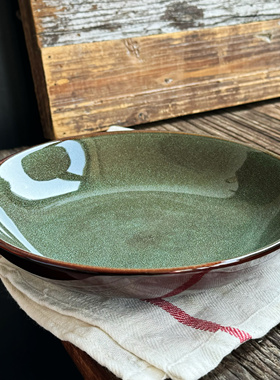 复古绿绝美创意陶瓷8.5英寸绿色窑变深盘菜盘厚实菜碗大碗馄饨碗