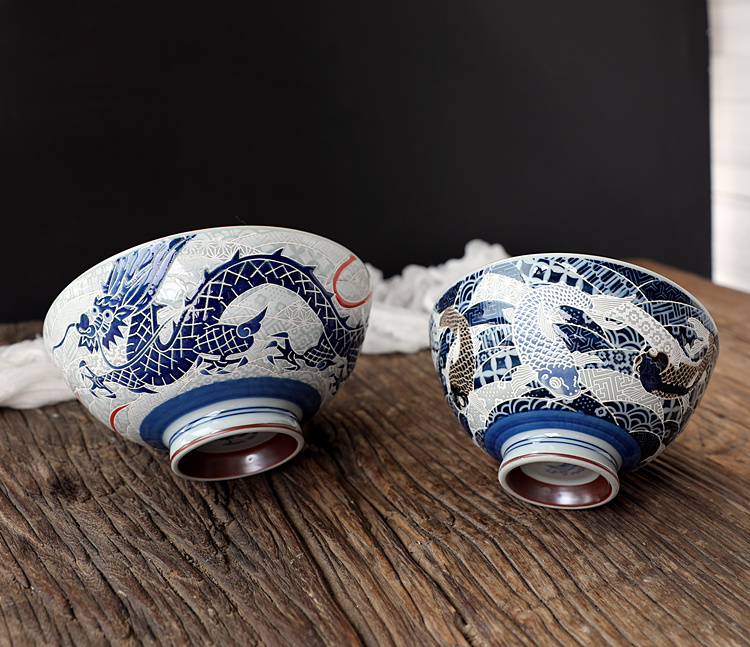 日本进口陶瓷餐具龙凤图案碗浮雕重工饭碗甜品碗婚庆礼品复古对碗