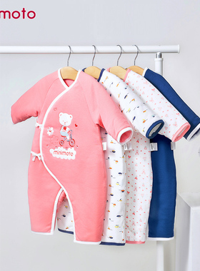 小米米婴儿夹棉长袖连体衣保暖棉袄秋冬新款男女宝宝外穿哈衣爬服