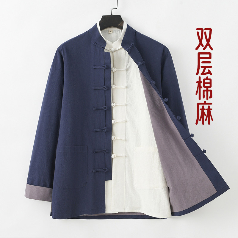 棉麻春秋唐装男中式棉麻外套