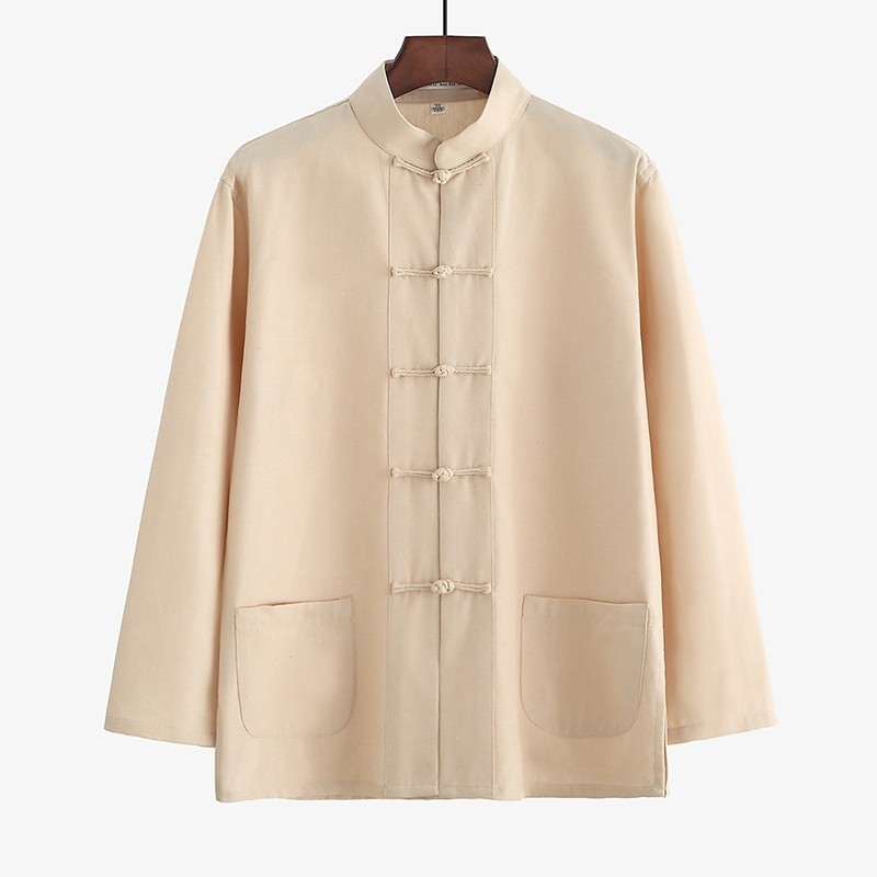 唐装男纯棉粗布长袖复古风立领衬衣手工盘扣功夫打底衫禅修居士服,男装,唐装,淘宝优惠券,粉丝福利购,淘宝优惠卷