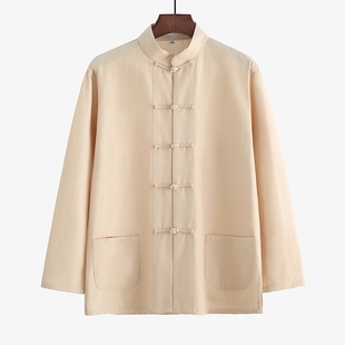 禅修居士服 复古风立领衬衣手工盘扣功夫打底衫 唐装 男纯棉粗布长袖