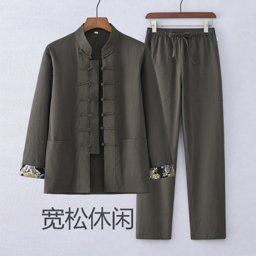 中青年唐装两件套禅修茶艺居士服