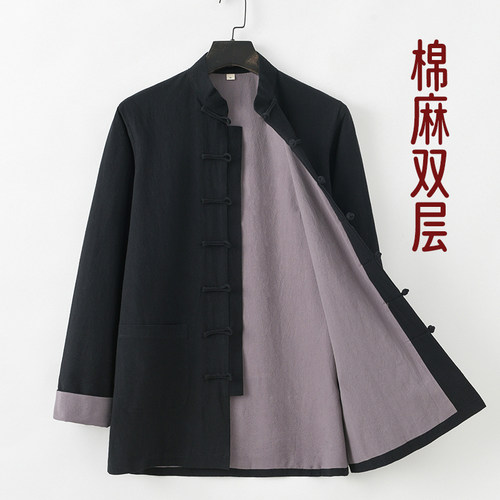 棉麻春秋唐装男中式棉麻外套