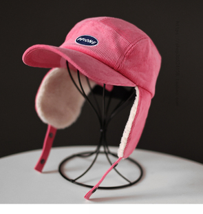 原创滑雪帽子女灯芯绒护耳保暖字母雷锋帽男日系街头休闲棒球帽