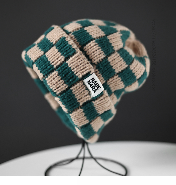 针织帽户外休闲通用冬季卷边格子