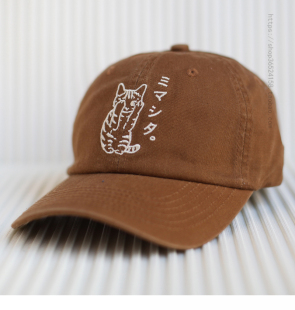 卡通青年棒球帽 圆顶甜美可爱春季 2022新款 水洗棉害羞猫咪女生夏季