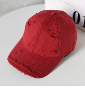 韩版 ins纯色做旧破洞毛边水洗棒球帽男女潮牌街头休闲百搭遮阳帽