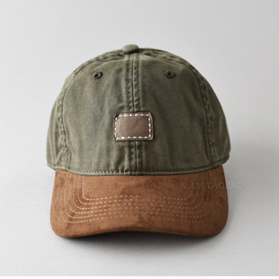 时尚 复古麂皮拼色棒球帽男女同款 简约休闲百搭遮阳鸭舌帽 新款 春季