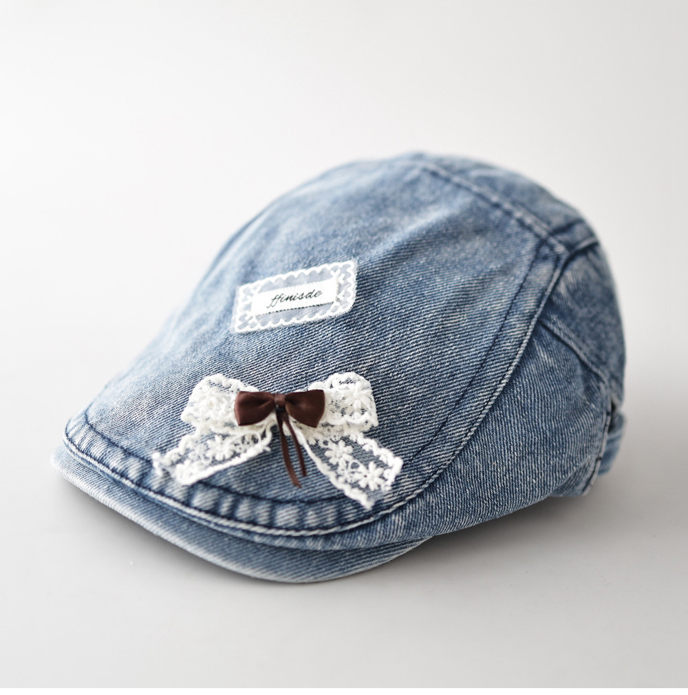 蕾丝蝴蝶结牛仔前进帽女时尚甜美休闲百搭秋季新款鸭舌帽画家帽