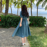 新中式风复古高级感连衣裙女夏季新款小个子文艺范小清新牛仔裙，女装连衣裙，2C010