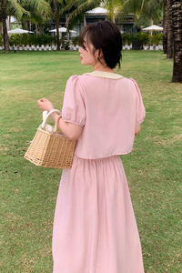 法式气质小香风套装女2025夏季新款甜美方领上衣显瘦半身裙两件套图片
