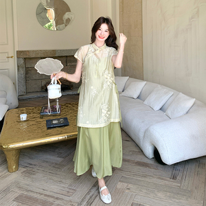 新中式国风套装女夏季新款高级感气质名媛高端盘扣上衣吊带裙套装图片