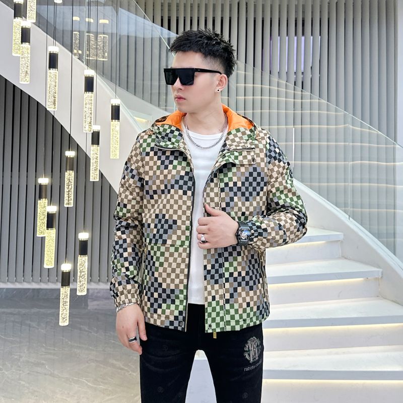 欧洲站轻奢潮牌男装春秋新款印花时尚休闲连帽薄款夹克衫潮流外套