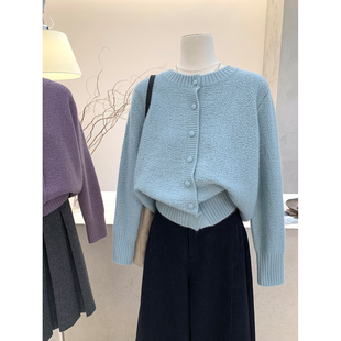 小哲 极简风软糯宽松慵懒圆领开衫毛衣女单排扣加厚针织外套上衣