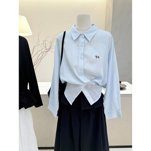纯棉学院风文艺高智感百搭显瘦上衣 女长袖 小哲 刺绣小狗翻领衬衫