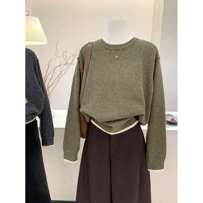 慵懒风圆领宽松毛衣女长袖针织衫