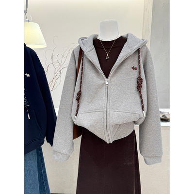 韩版连帽拉链加绒加厚长袖卫衣