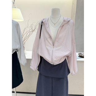 小哲 轻薄防晒衣女连帽拉链短款外套春夏宽松慵懒风休闲夹克上衣