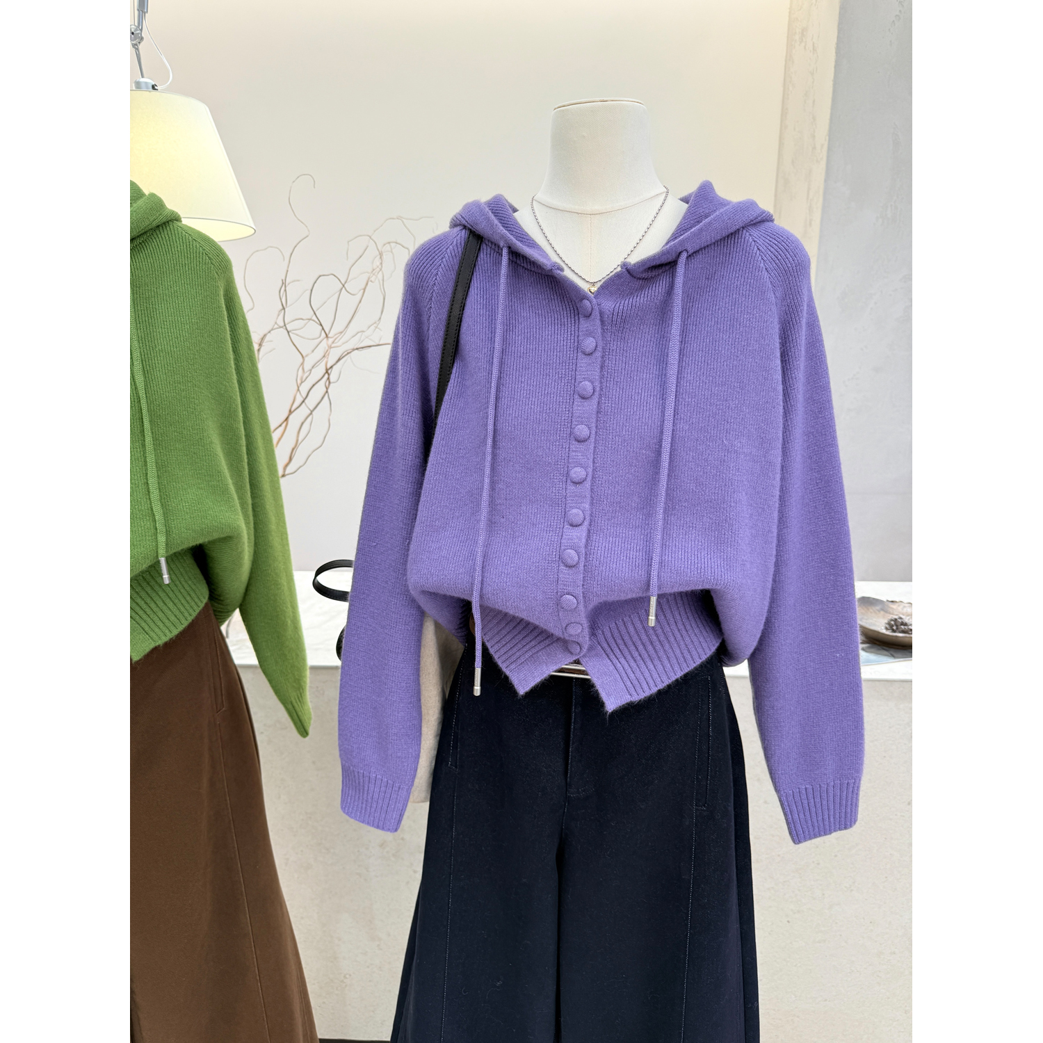 小哲 简约连帽单排扣针织开衫毛衣女秋冬新款设计感小众外套上衣