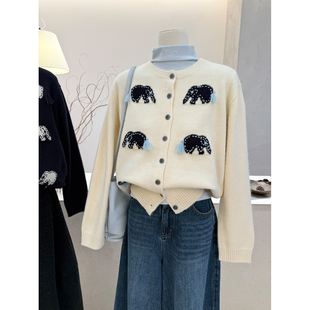 软糯毛衣 外套女秋冬新款 小哲 韩系卡通小象宽松慵懒风针织开衫