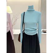 韩系修身 内搭高领长袖 针织衫 小哲 女秋冬显瘦堆堆领打底衫 毛衣