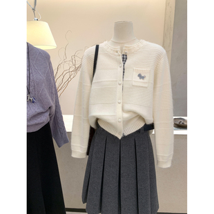 温柔气质减龄通勤百搭软糯毛衣 女冬季 小哲 韩系花边拼接针织开衫