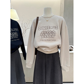 小哲 韩系圆领长袖 字母刺绣加厚加绒卫衣女秋冬宽松慵懒休闲上衣