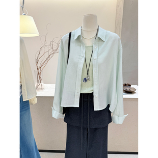 女春季 衬衫 宽松百搭显瘦棉质针织吊带两件套 休闲风翻领长袖 小哲