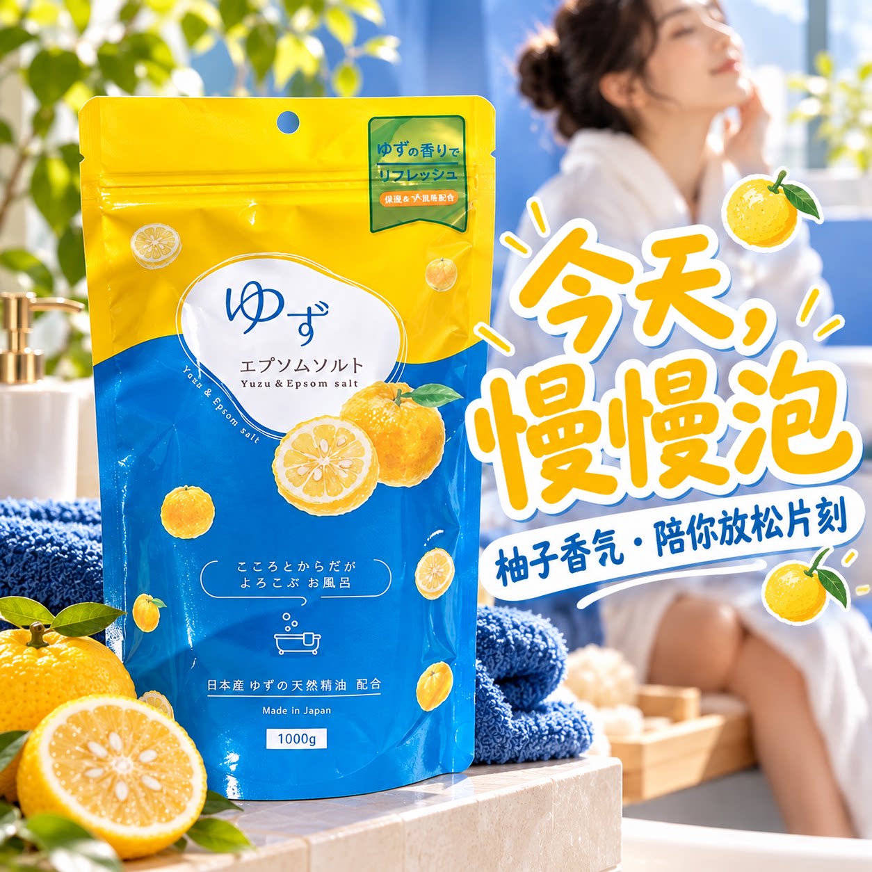 日本泡澡入浴剂硫酸镁浴盐泻盐跑步骑行健身舒缓压力全身泡浴足浴