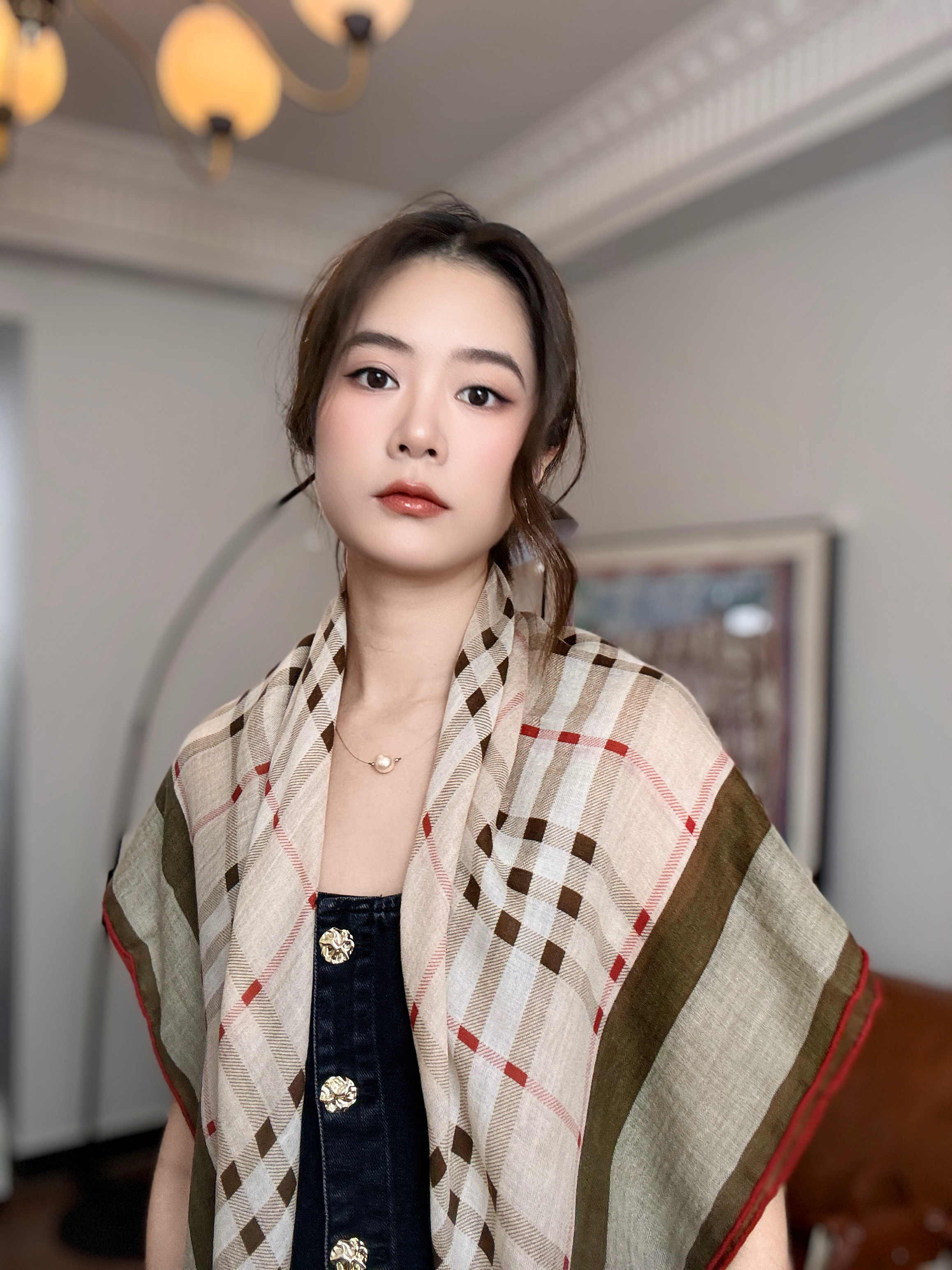 【瑶嘉】切尔西英伦格子澳毛戒指绒围巾秋冬冬季时尚方巾围巾韩版