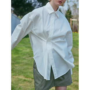 MeeLeeMeeLab 原创绅士优雅极简不对称多穿式挺括宽松长袖衬衫