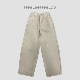 MeeLeeMeeLab优雅环保染做旧浅色牛仔裤香蕉裤 秋冬