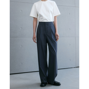 MeeLeeMeeLab原创绅士优雅轻薄初剪羊毛抗静电直筒阔腿西裤 超长裤