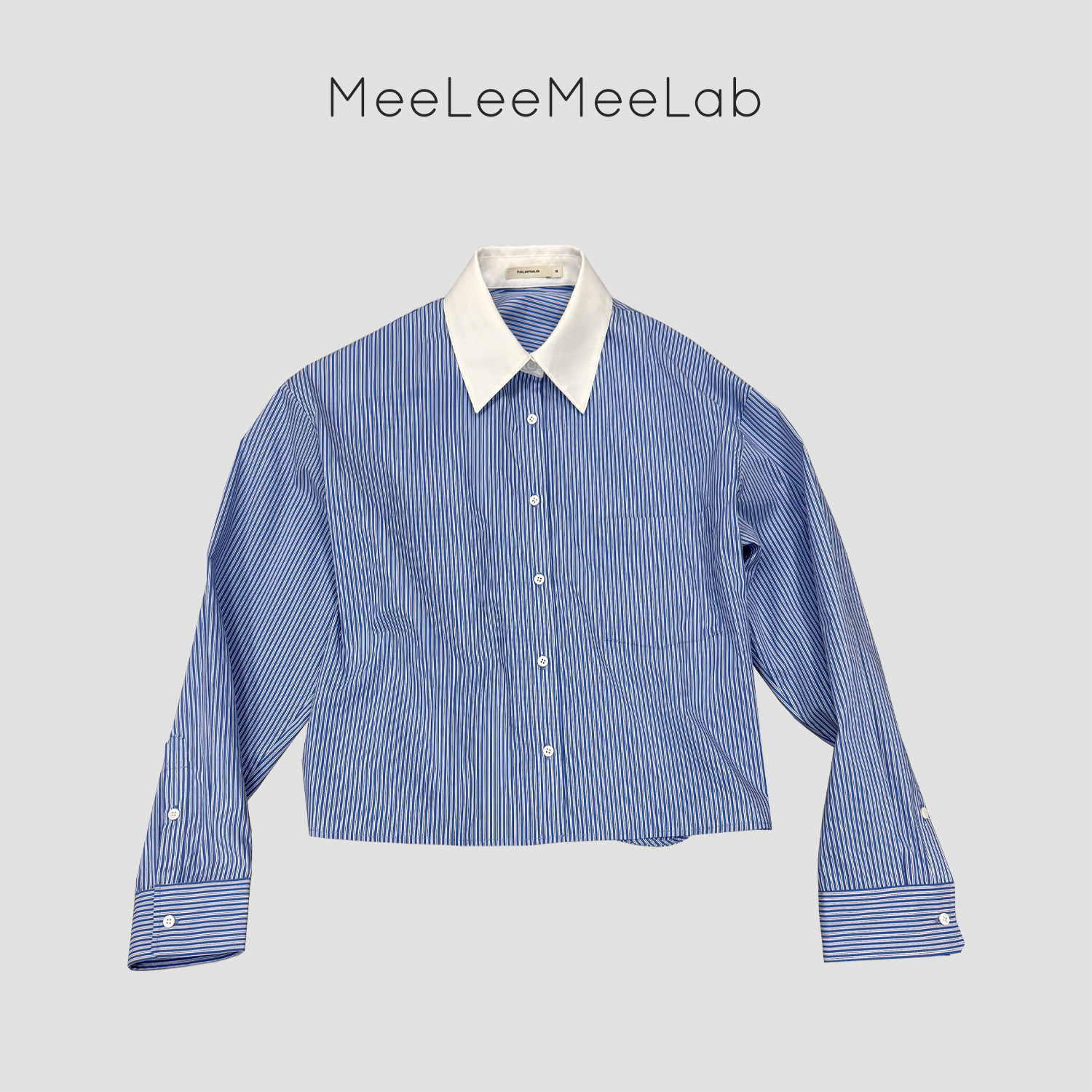 MeeLeeMeeLab 原创绅士优雅撞色尖领箱型短款长袖衬衫