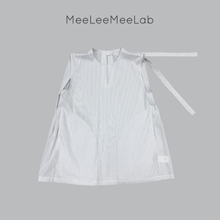 MeeLeeMeeLab 原创绅士优雅细条纹圆领小A型廓形感无袖衬衫 飘带