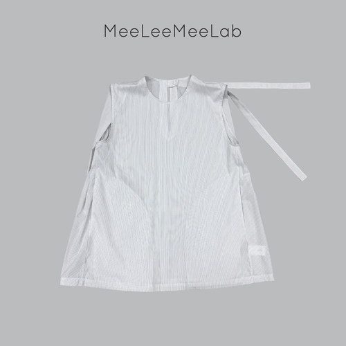 MeeLeeMeeLab 原创绅士优雅细条纹圆领小A型廓形感无袖衬衫 飘带