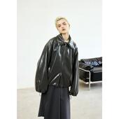 MeeLeeMeeLab原创绅士复古优雅环保PU进口驼绒夹棉拉链飞行员夹克