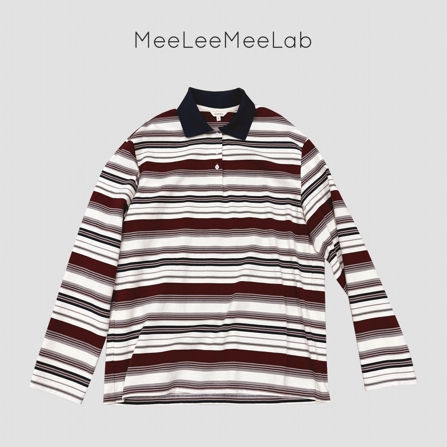 MeeLeeMeeLab 原创绅士优雅经典复古条纹方领宽松长袖polo衫T恤,女装/女士精品,POLO衫,淘宝优惠券,粉丝福利购,淘宝优惠卷