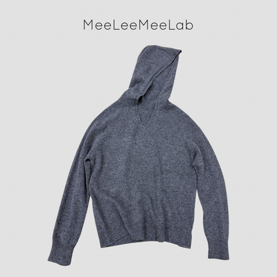 MeeLeeMeeLab 绅士优雅无缝一体织造绵羊毛连帽V领套头毛衣毛衫
