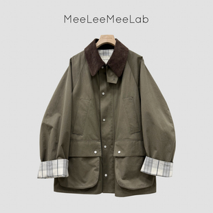 MeeLeeMeeLab 风巴恩风夹克外套 绅士优雅撞色格纹拼接大廓形工装