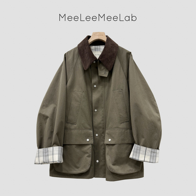 MeeLeeMeeLab 绅士优雅撞色格纹拼接大廓形工装风巴恩风夹克外套