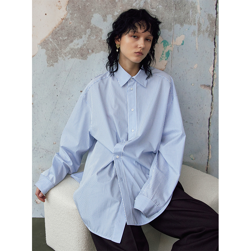 绅士优雅不对称多穿式男友风衬衫