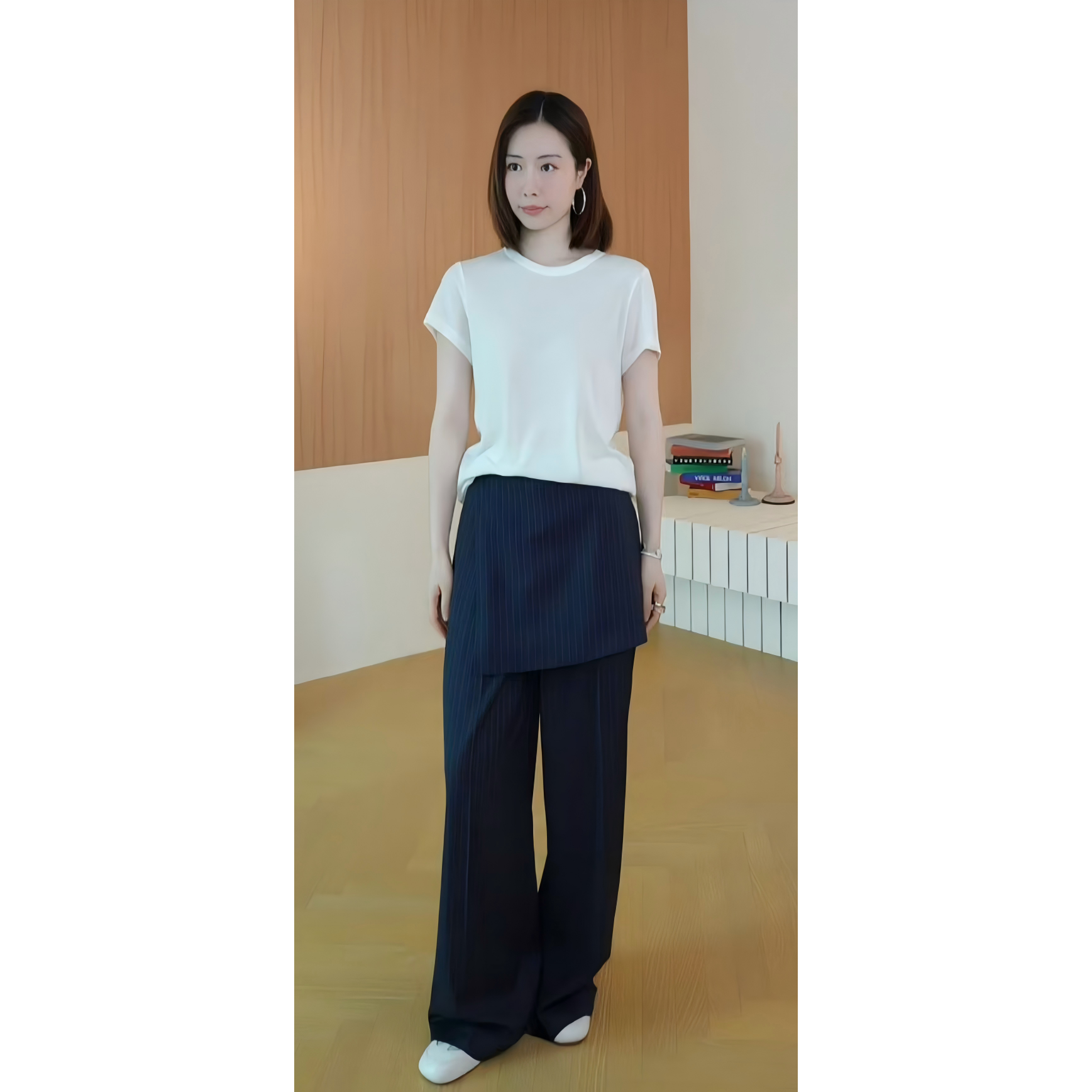 【佳雪佳敏直播精选】精纺羊毛干爽垂感不对称系带假两件裙裤西裤