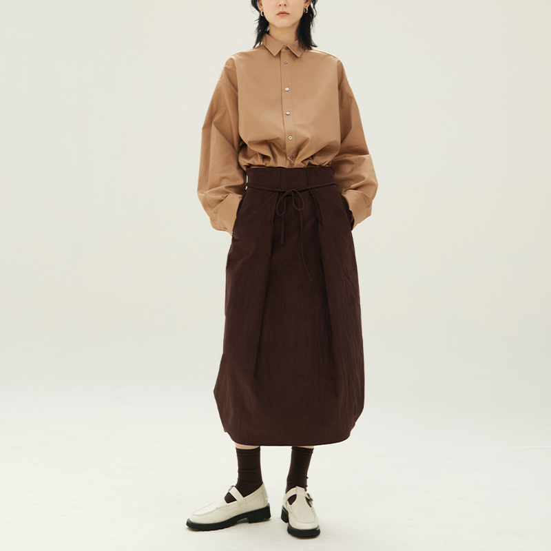 复古泡泡灯芯绒高腰花苞半裙