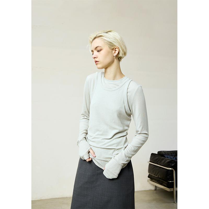 MeeLeeMeeLab 原创绅士优雅高街极简叠穿天丝羊毛柔软修身T恤