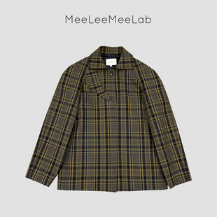 MeeLeeMeeLab 原创绅士优雅复古格纹羊毛廓形感宽松方领直身西装