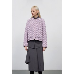 MeeLeeMeeLab 原创绅士优雅软糯针织格纹小香风短款鹅绒羽绒服